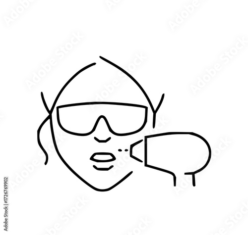 Person receiving cosmetic facial treatment with laser device for skin rejuvenation and beauty enhancement procedures