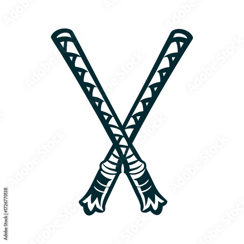 Dandiya Sticks Line Art for Navratri Festival Navratri Pair of crossed dandiya sticks with intricate grooves rendered in angular line art