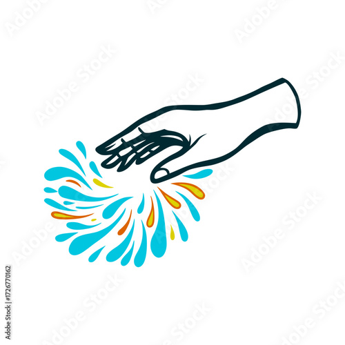 Hand Tossing Colorful Holi Powder Burst Holi Outlined hand tossing a burst of gulal powder in dynamic circular motion using negative space for texture