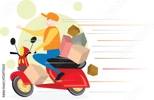 a courier drive a motor bike want to send the package  vector illustration