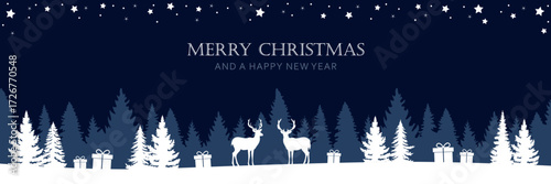 christmas winter border with deer in forest vector illustration