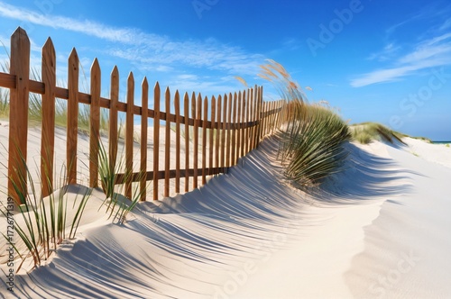 dunes on the beach and a wooden fence