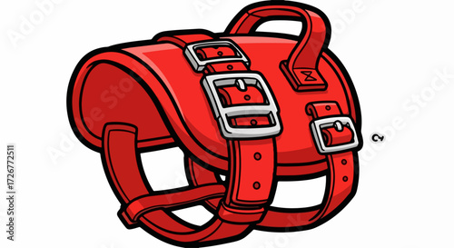 Red dog harness isolated on white provides safety and control for pets. Using a red dog harness ensures comfortable walks, distributing pressure evenly across pet's body.