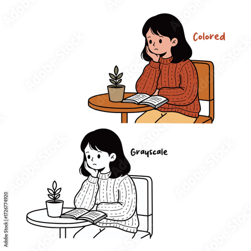 Girl Daydreaming While Reading