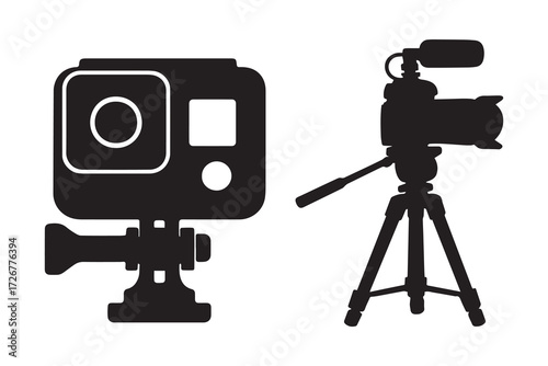 Video recording camera silhouette icon isolated on white background vector illustration