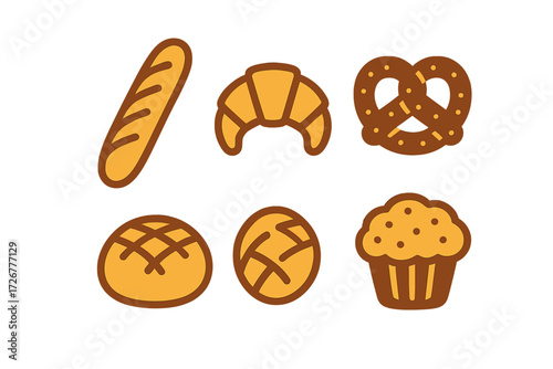 Collection of various delicious freshly baked bread, pastry, and sweet treats for breakfast, snack, or dessert