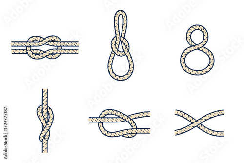 Detailed collection of various rope knots and nautical cordage designs for sailing, climbing, and outdoor activities