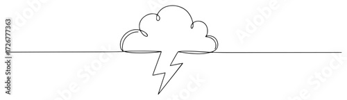 Single-line thundercloud with lightning bolt – minimalist storm weather symbol vector illustration