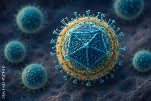 A microscopic image of Epstein-Barr virus (EBV), the causative agent of infectious mononucleosis. 