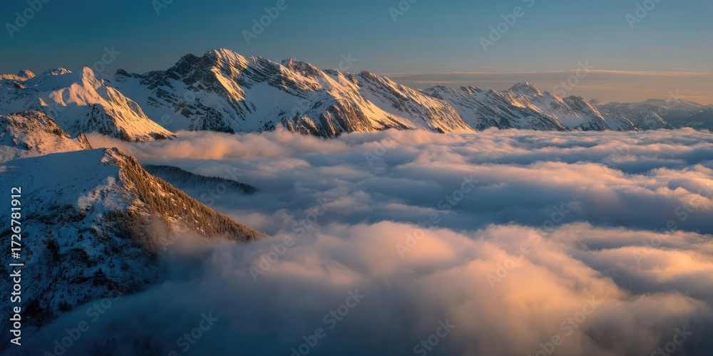 Obraz premium A breathtaking wide shot of snowy alpine mountains