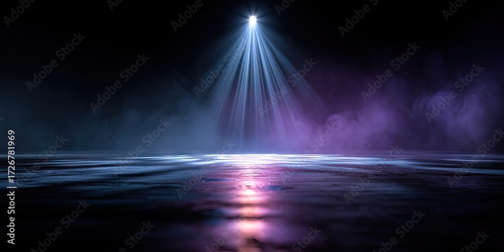 Obraz premium A centered single blue beam of light shining into the space
