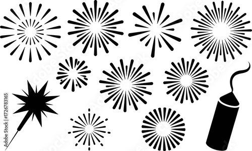 Collection of Black and White Firework and Sparkler Graphics