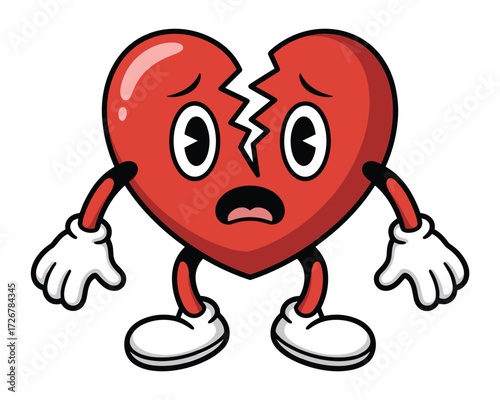 Sad broken heart character isolated on white background