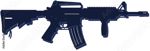 Modern assault rifle silhouette vector with tactical components, firearm outline, military weapon design, M4 carbine shape, gear illustration