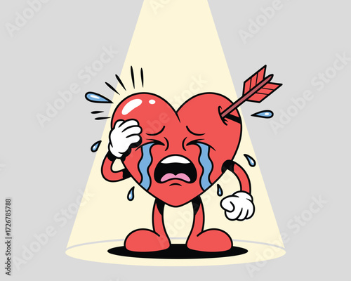Crying heart with arrow, heartbreak concept