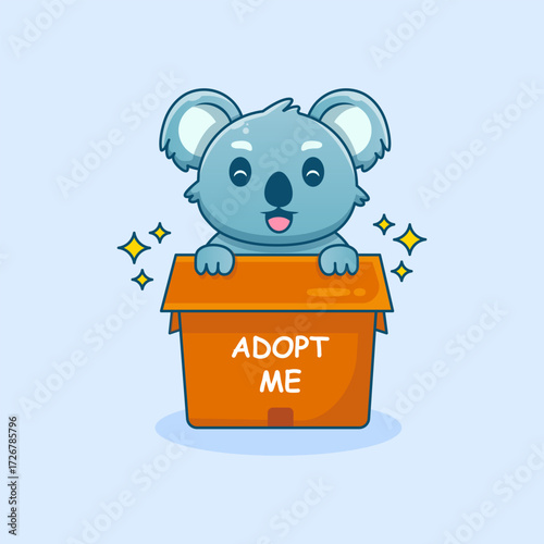 cute koala cartoon is in a box that says adopt me