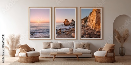 A fine art triptych wall decor of modern living room