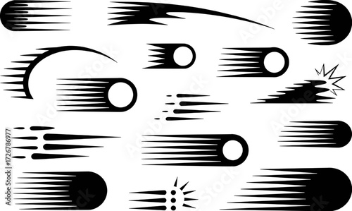 Collection of Black Speed Lines and Motion Graphics Icons