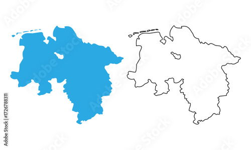Lower Saxony state map, Germany. Map with detailed outlines and blue silhouettes