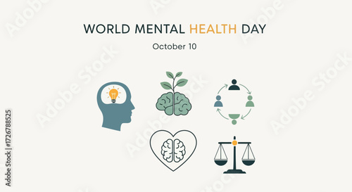 World Mental Health Day Supporting Well-being with Icons for Mental Health and Awareness