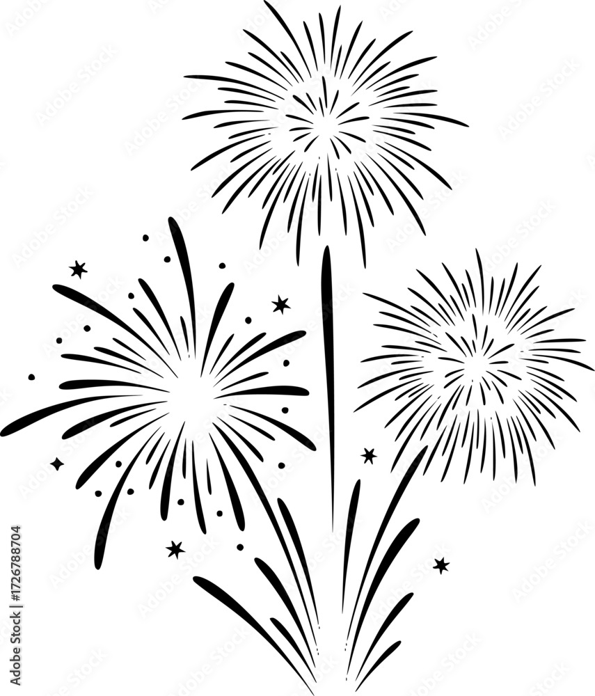 Obraz premium fireworks, black and white, vector graphic