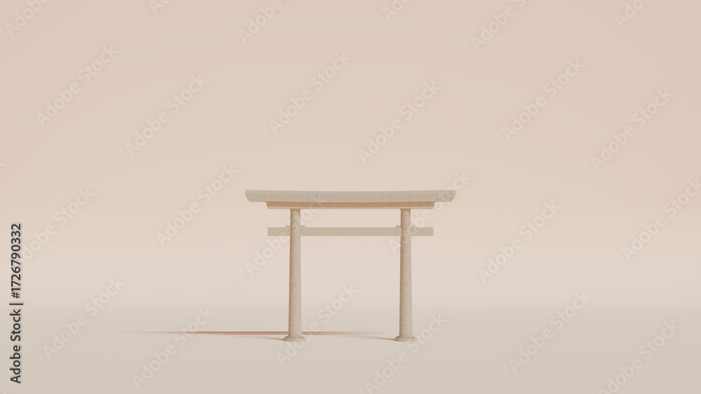 3d render Torii  Japan. Cozy minimal background. Pastel wallpaper color