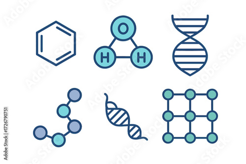 Detailed molecular structures, genetic material, and fundamental scientific concepts for chemistry and biology