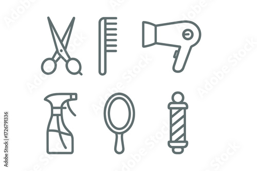 Hairdressing and barber shop tools, equipment, and salon accessories for professional use, clean and modern design