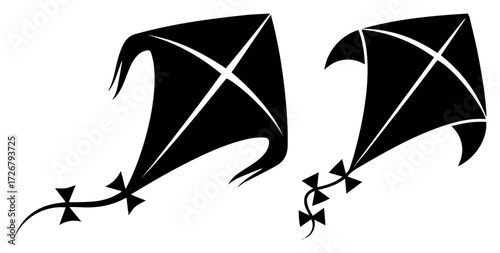 Pair of flying kites with flowing tails – playful outdoor wind sport icon vector design