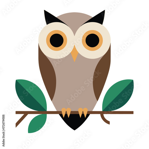 Geometric Owl on Branch Vector Icon
