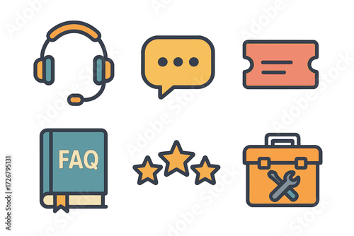 Customer support, service, and feedback symbols for digital interfaces, online platforms, and user experience design