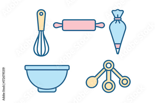 Collection of essential baking tools and kitchen utensils for home cooking, pastry making, and dessert preparation