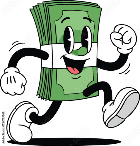 Cartoon money character running a playful and eyecatching design for finance, business, or any project that needs a touch of fun and whimsy