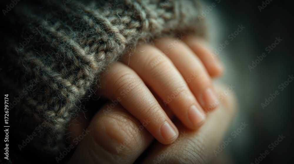 Fototapeta premium Newborn hands and holding hand of mother,closeup little finger and hand of child baby,wellness family,Love,relationship,parent,post partum,growth with love.