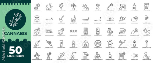 Cannabis Line Icon Set. Cannabis, Marijuana, Hemp, Weed, Medical