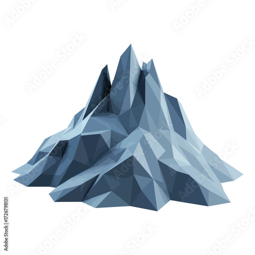 A stylized low-poly mountain with sharp geometric facets, isolated on a plain white background.