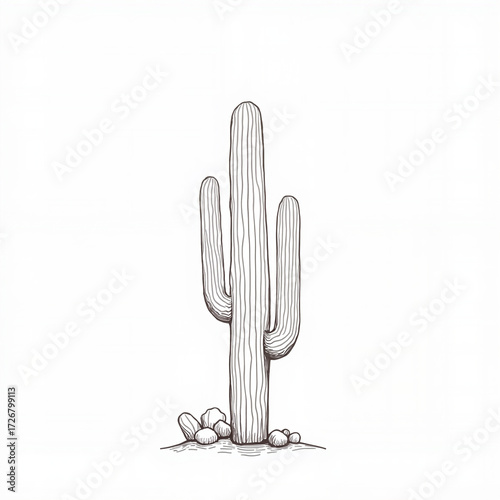 Cactus illustration with detailed lines and natural elements  