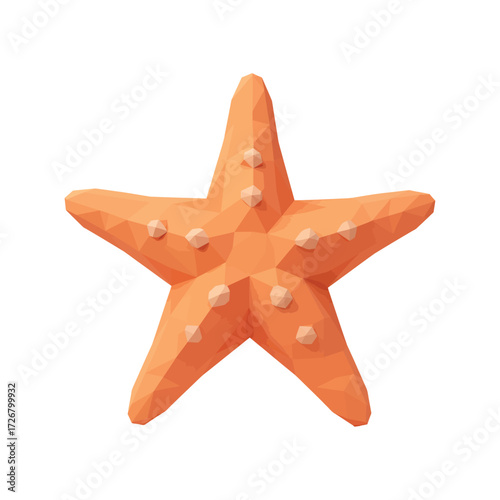 A vibrant orange starfish depicted in a modern, low-poly geometric style, isolated on a clean white background.