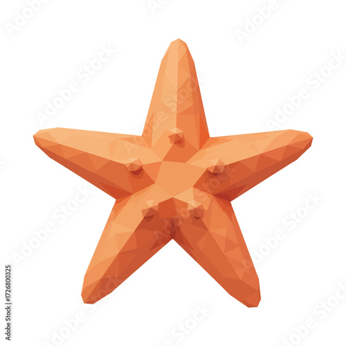 A stylized orange starfish rendered in a geometric low-poly style, isolated against a plain white background.
