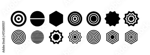 Collection of Black and White Geometric Shapes and Patterns on White Background