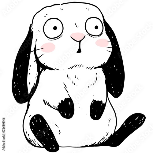 Cute bunny or rabbit with wide eyes. Doodle sketch of funny animal clip art for kid project.