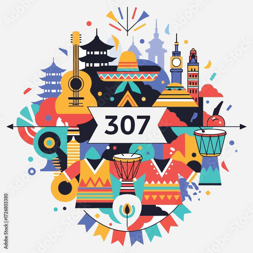 Vibrant Multicultural Illustration with World Landmarks
