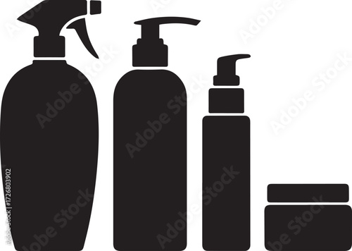 Cosmetic bottle silhouettes set for skincare products packaging design mockup