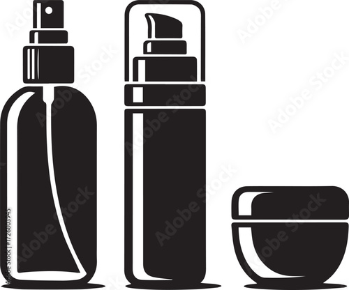 Cosmetic bottle mockup silhouette set skincare products packaging design elements