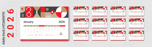 Modern 2026 Desk Calendar Template with Abstract Geometric Design for Print