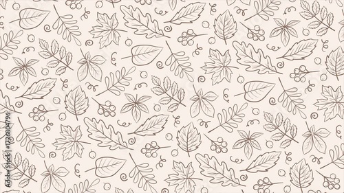 Hand drawn autumn leaves background on a seamless loop