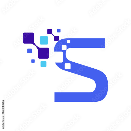 Letter S Logo with Digital Rounded Squares