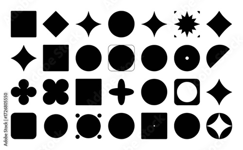 Collection of Black Geometric Shapes on White Background