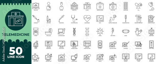 Telemedicine Icon Set – Digital Health, Online Consultation, Remote Care, Virtual Healthcare Illustrations