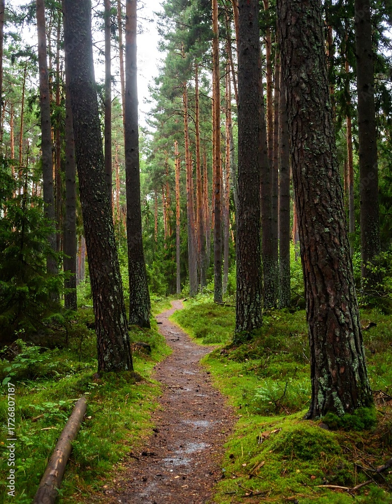 Fototapeta premium Lush forest path in soft light